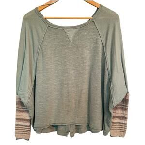 Free People Split Back Sweater Cuff Boxy Oversized Knit Olive Green Top XS